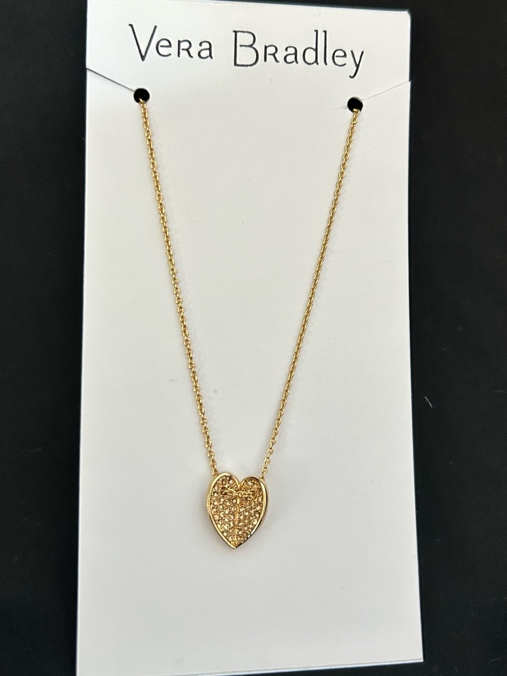 Vera Bradley Gold Tone "You Are Loved" Textured Heart Pendant Necklace 16"